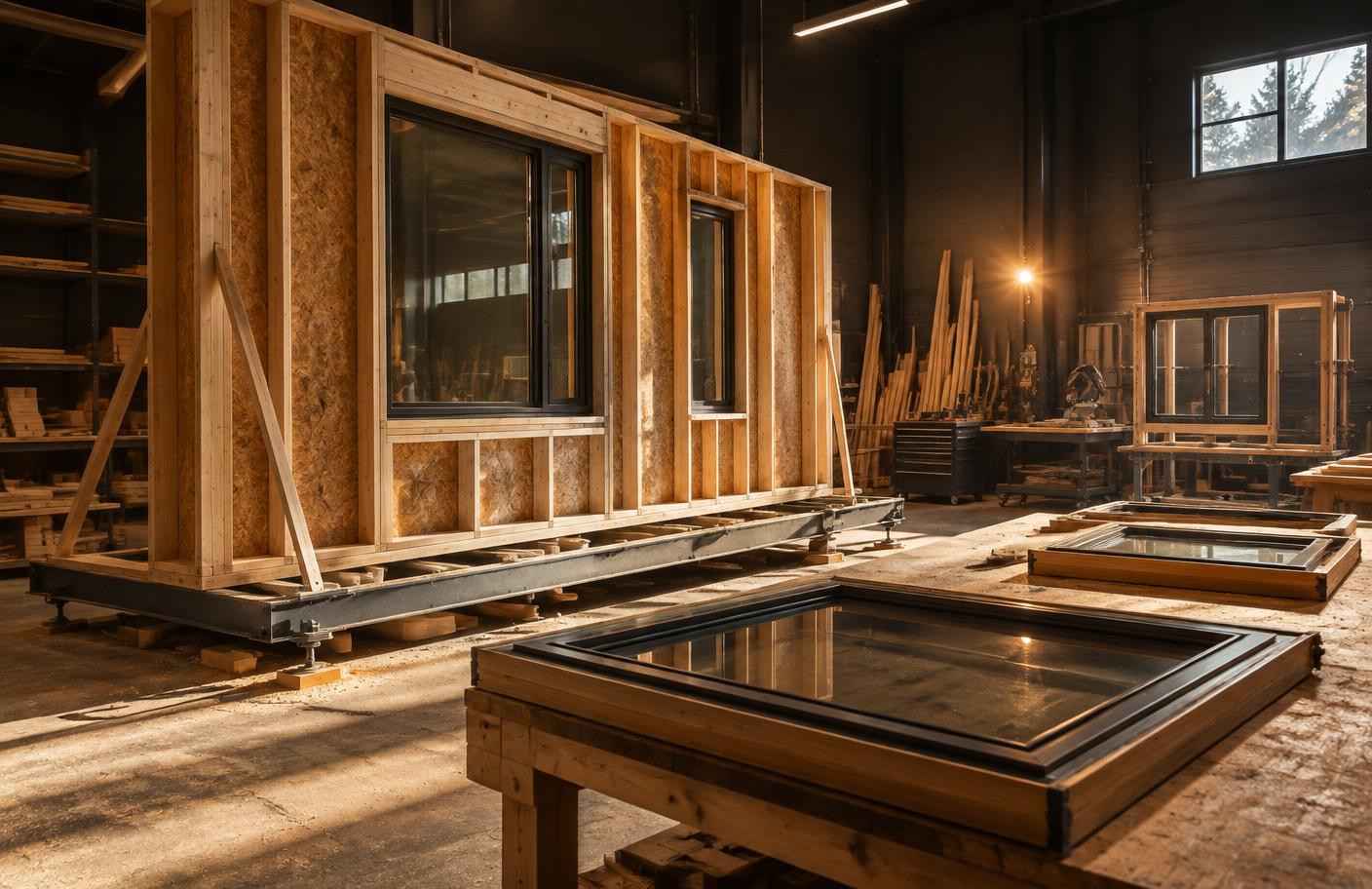 Prefab wandmodule in de werkplaats van Van Leeuwen Bouwgroep
